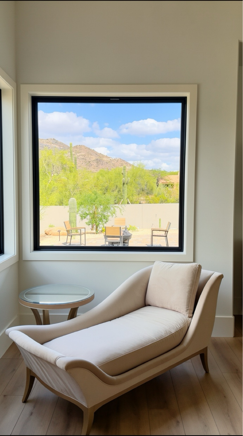 Window jamb and casing installation with desert view from The El Sendero Project in Cave Creek