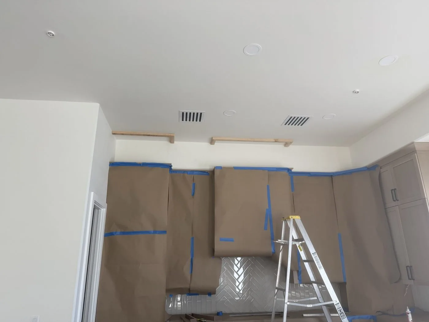 Custom soffit build-out in progress at The El Sendero Project