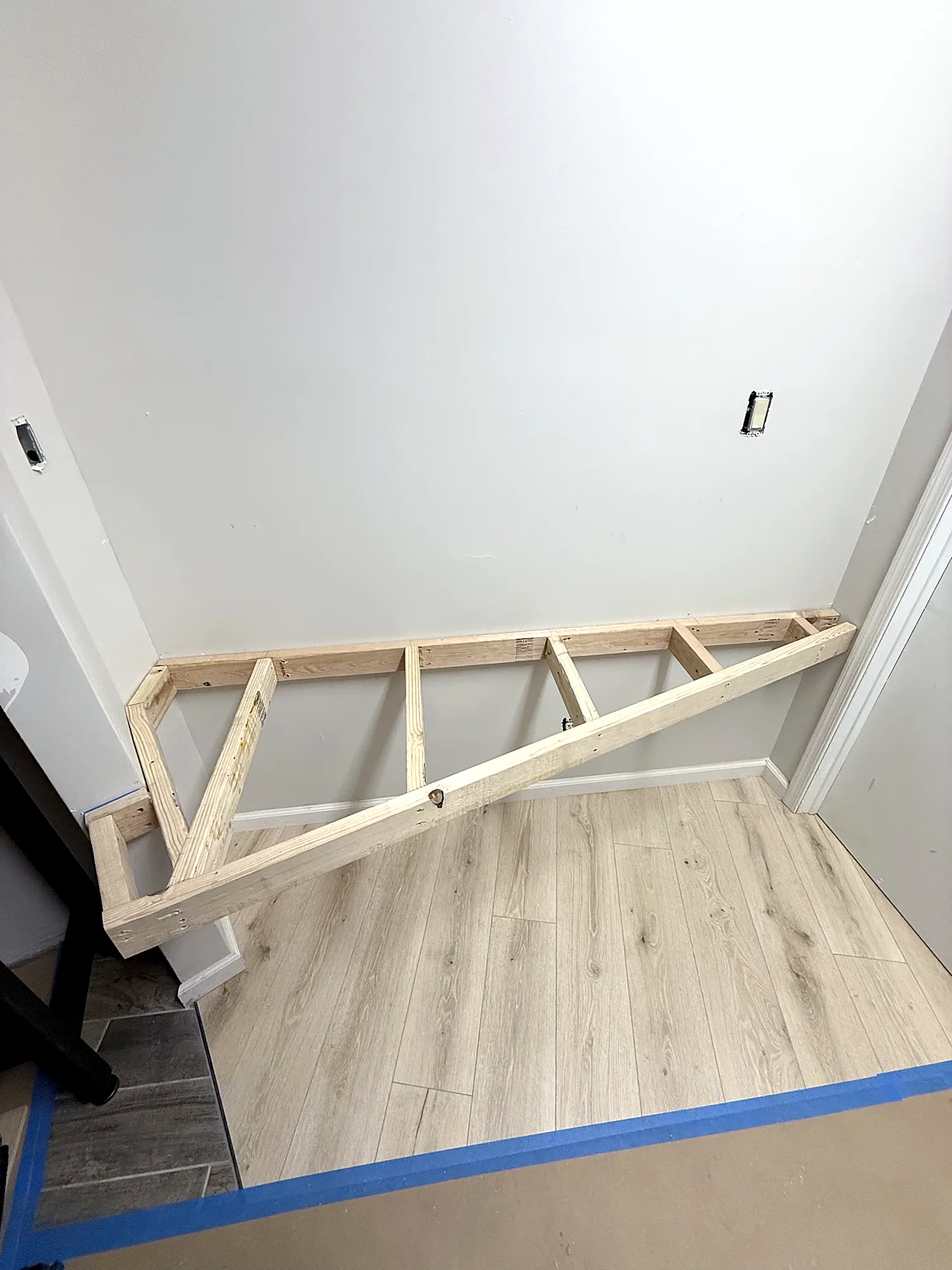 2x4 support frame for the floating desk during install